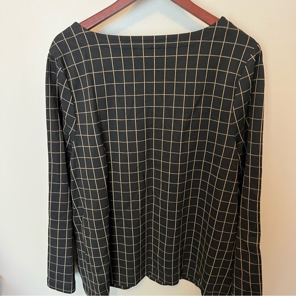 J Jill ponte knit tunic pullover top with bell sleeve  window pane plaid covers - Picture 3 of 7